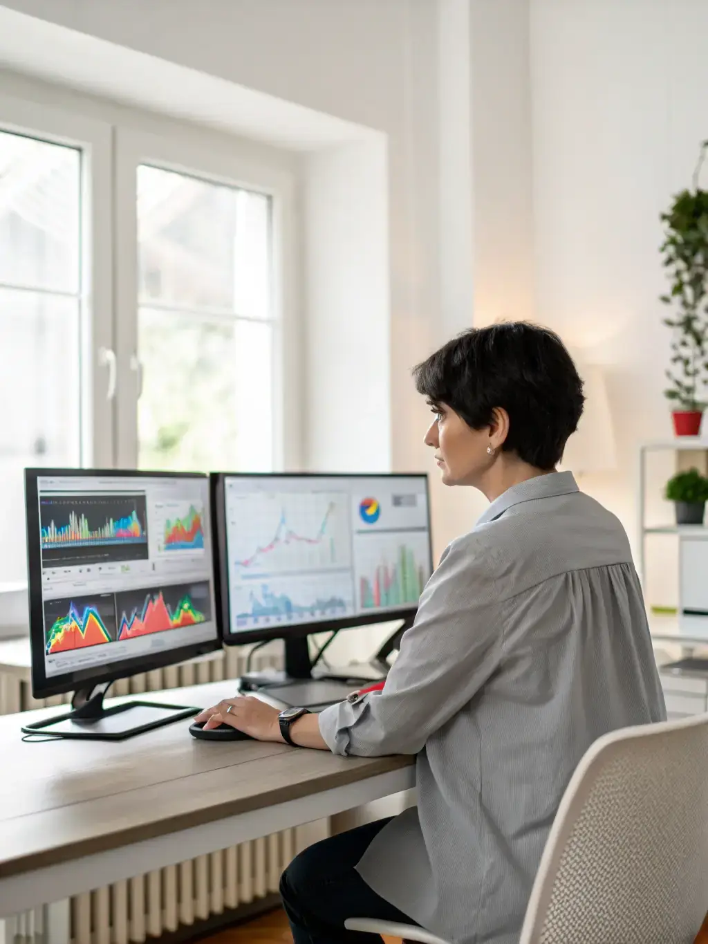 A professional photograph of a data analyst working on a complex dashboard interface, showcasing Zoola Analytics' expertise in data visualization.